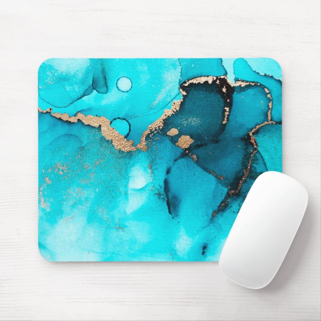 Mousepad Abstrato Turquoise Dourada Art (Com mouse)