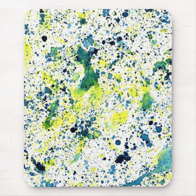 Mousepad Abstrato verde, amarelo e azul de aquarela (Frente)