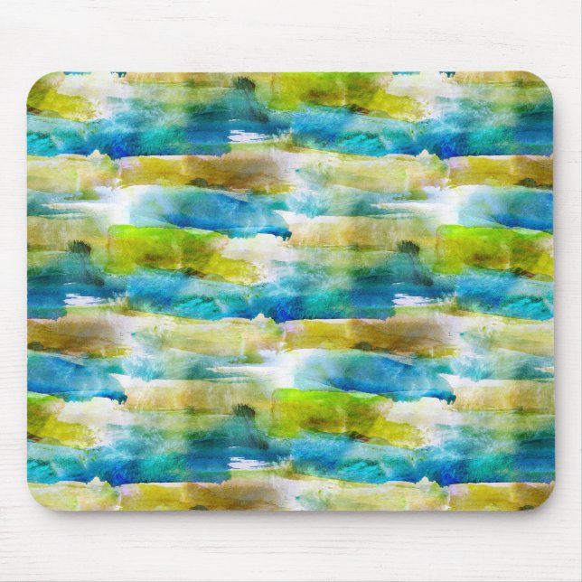 Mousepad abstrato verde aquarela, azul (Frente)