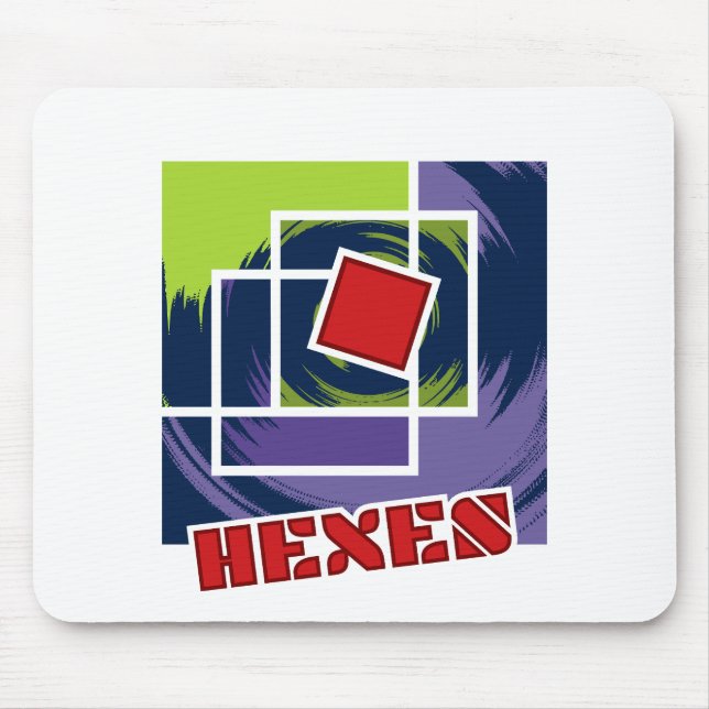 Mousepad Abstrato verde e roxo rebelde quadrados com hexos (Frente)
