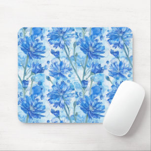 Mousepad Abstrato Watercolor Blue e White Flowers
