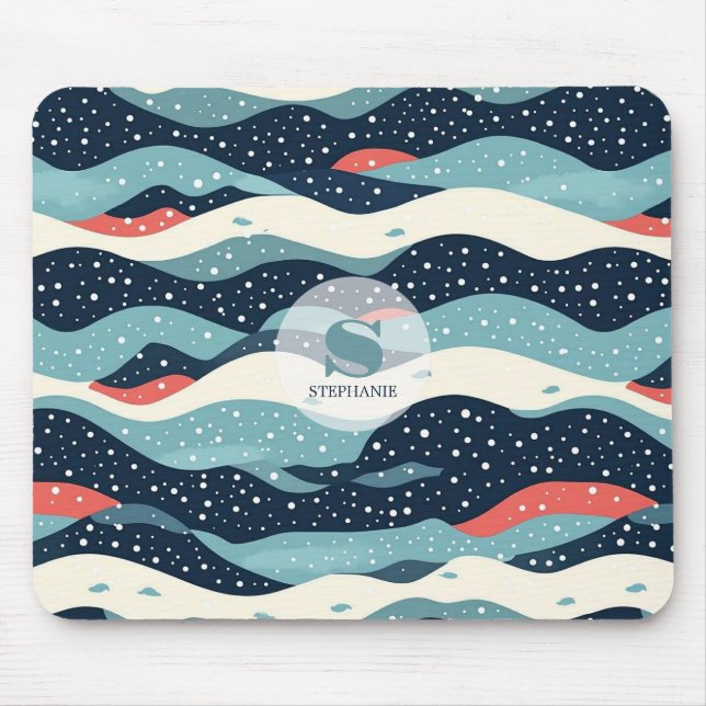 Mousepad Abstrato Wavy Lines com pontos de floco de neve (Frente)