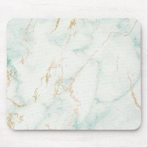 Mousepad Abstrato White Mint Green Dourado Marble