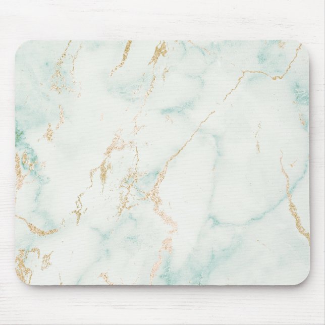 Mousepad Abstrato White Mint Green Dourado Marble (Frente)