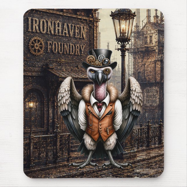 Mousepad Abutre Steampunk em uma Cidade Industrial (Frente)