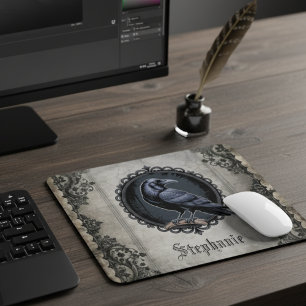 Mousepad Academia Sombria Corvo Preto Estilo Vintage