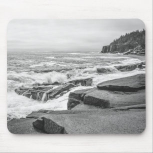 Mousepad Acadia National Park Maine Coast Black and White