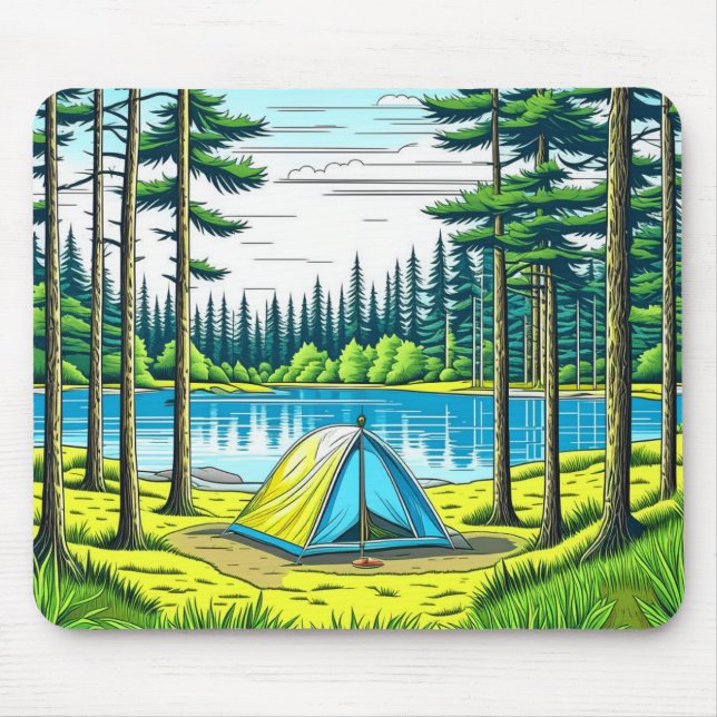 Mousepad Acampamento da Natureza Ameaçou Tent na Floresta (Frente)