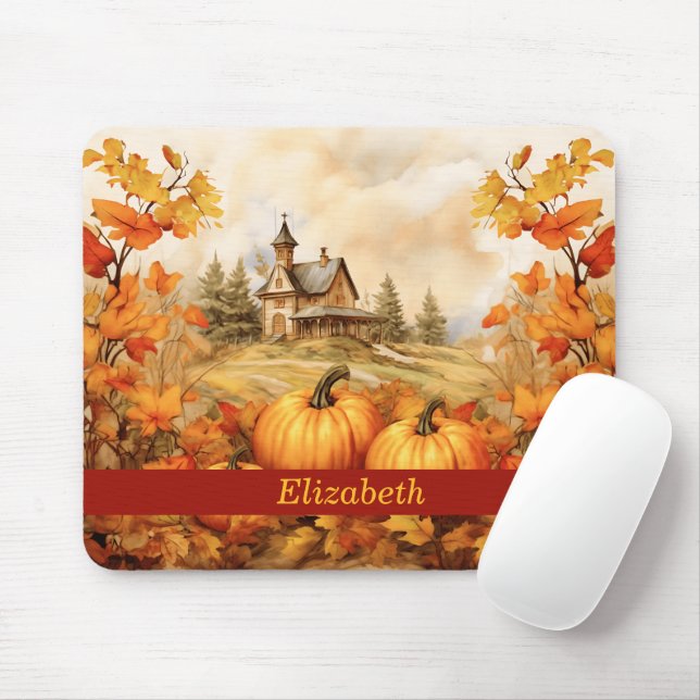 Mousepad Ação de Graças da Igreja Folha de Pumpkin Personal (Com mouse)