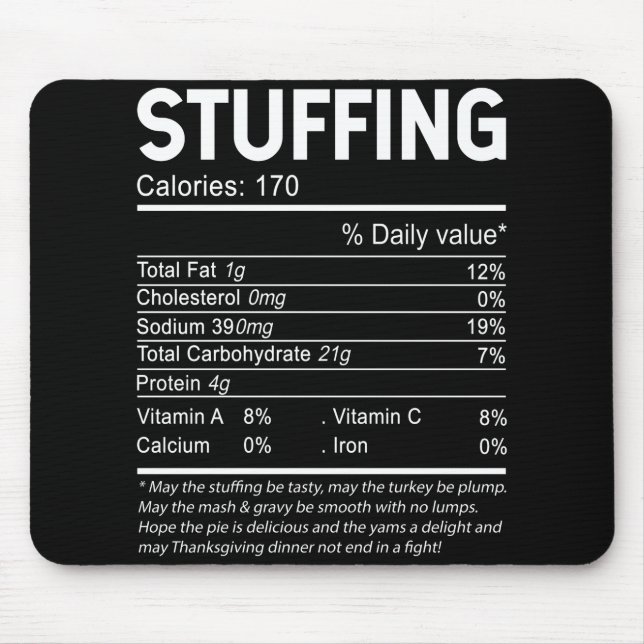 Mousepad Ação de Graças Enchendo Fatos Nutricionais (Frente)