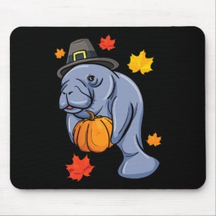 Mousepad Ação de Graças Manatee Pilgrim Fall Pumpkin Dugong