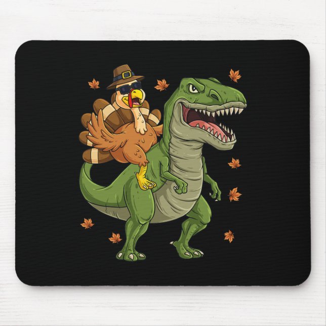 Mousepad Ação de Graças Turquia Andando em T Rex Dinosaur T (Frente)