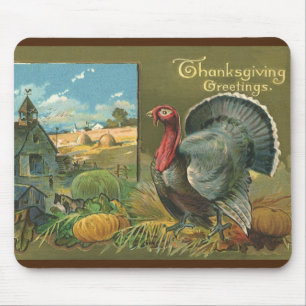 Mousepad Acção de graças do vintage, Turquia na fazenda
