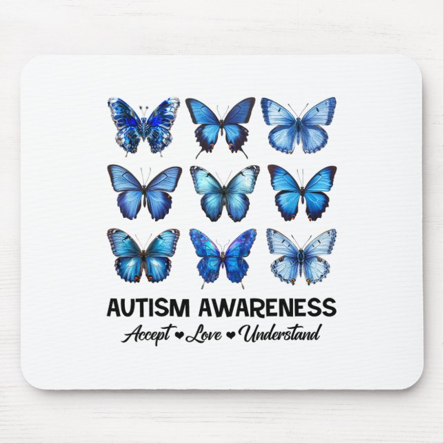 Mousepad Aceitar Compreender Autismo Atenção Borboleta (Frente)