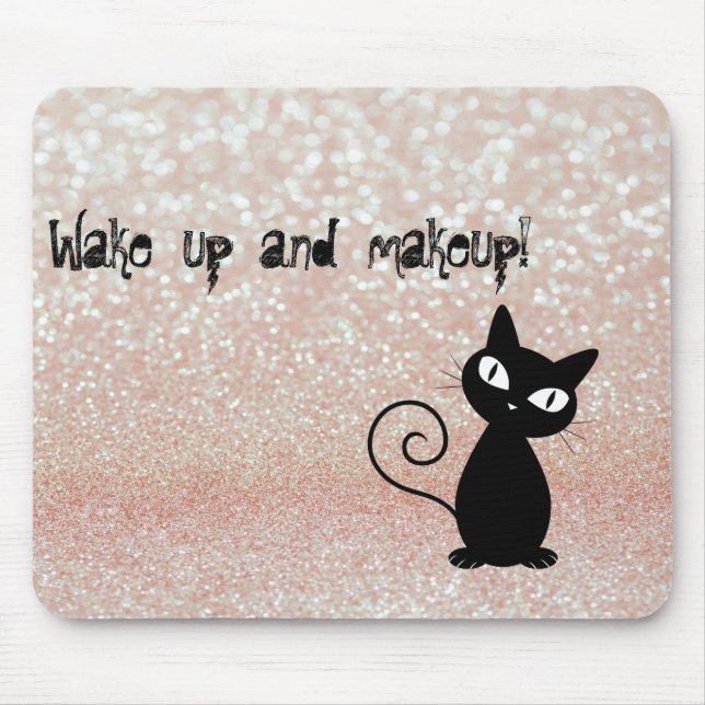 Mousepad Acordar brilhante e maquiagem de Gato Negro Whimsi (Frente)