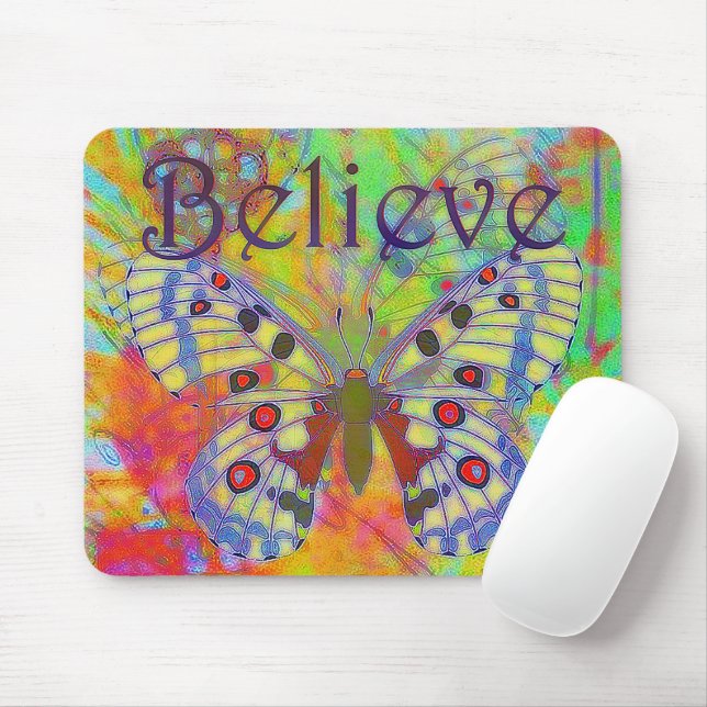 Mousepad Acredite na borboleta colorida (Com mouse)