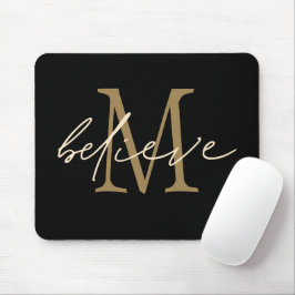 Mousepad Acredite no Monograma Inicial Dourado Preto Motiva