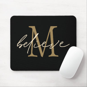 Mousepad Acredite no Monograma Inicial Dourado Preto Motiva