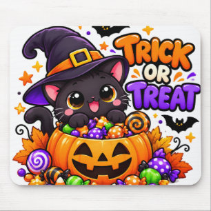 Mousepad Adesivo de Halloween "Gatinho Preto Fofo: Doce ou 