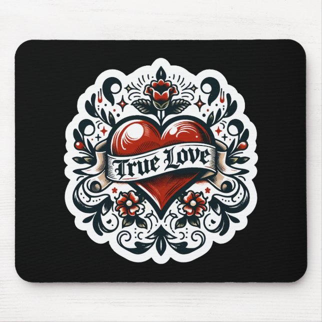 Mousepad Adesivo de tatuagem de coração de amor verdadeiro  (Frente)