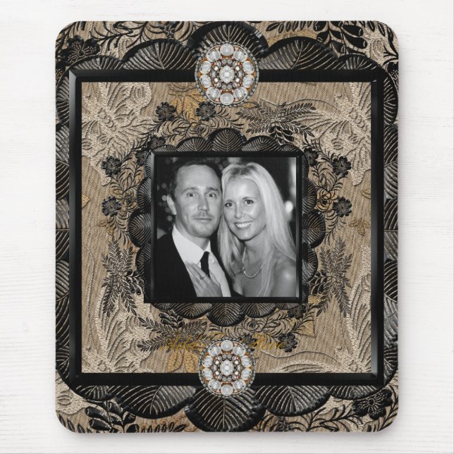 Mousepad Adicionar Foto Preto Lace Frame (Frente)