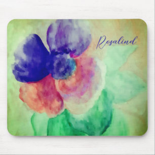 Mousepad Adicionar Nome Violet Blue e Pastel Rosa Floral