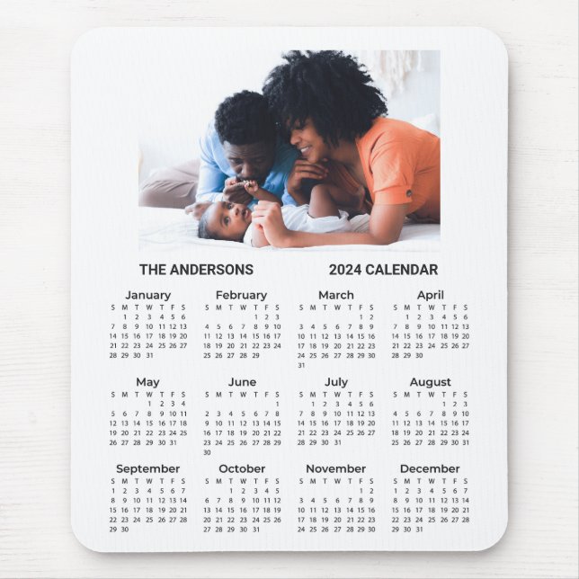 Mousepad Adicionar seu Calendário de Foto da Família 2024 | (Frente)