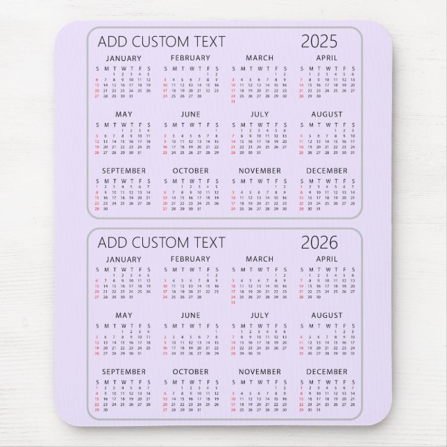 Mousepad adicionar seu próprio texto personalizado Calendár (Frente)