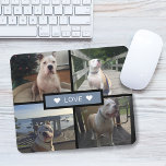 Mousepad Adicione a sua própria colagem de fotos do cão<br><div class="desc">Adicione suas próprias fotos de estimação. Design apresenta 4 fotos em uma grade com retângulo sólido no meio com a palavra "amor" e corações de sotaque em cada lado.</div>