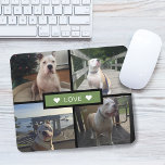 Mousepad Adicione o seu próprio Cachorro Foto Verde<br><div class="desc">Adicione suas próprias fotos de estimação. Design apresenta 4 fotos em uma grade com retângulo sólido no meio com a palavra "amor" e corações de sotaque em cada lado.</div>