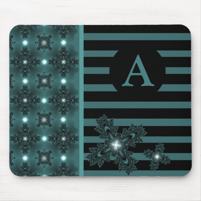 Mousepad Adicione Seu Monograma Arte Deco Flores no Estilo  (Frente)
