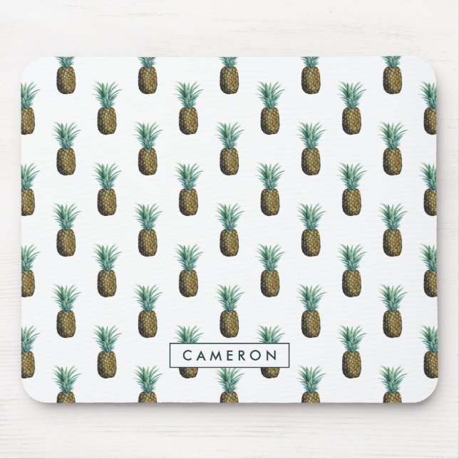 Mousepad Adicione seu nome | Abacaxi Tropical Aquarela (Frente)