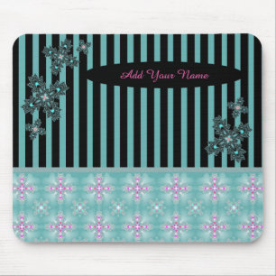 Mousepad Adicione seu nome, Flores Artdeco no Estilo Retroa