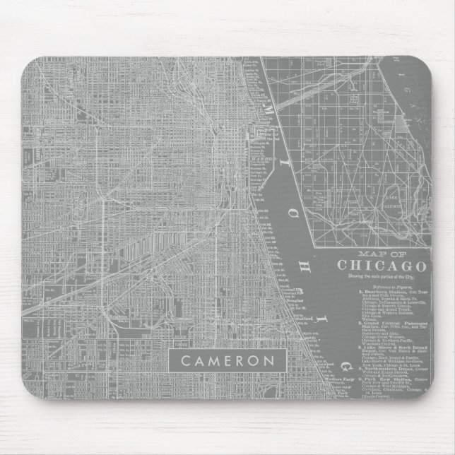Mousepad Adicione seu nome | Mapa da cidade de Chicago (Frente)