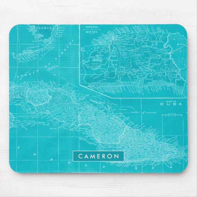 Mousepad Adicione seu nome | Mapa de Cuba Azul (Frente)