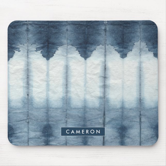Mousepad Adicione seu nome | Shibori Indigio Impressão (Frente)