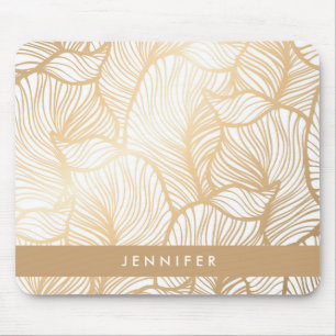 Mousepad Adicione seu teste padrão floral Dourado do