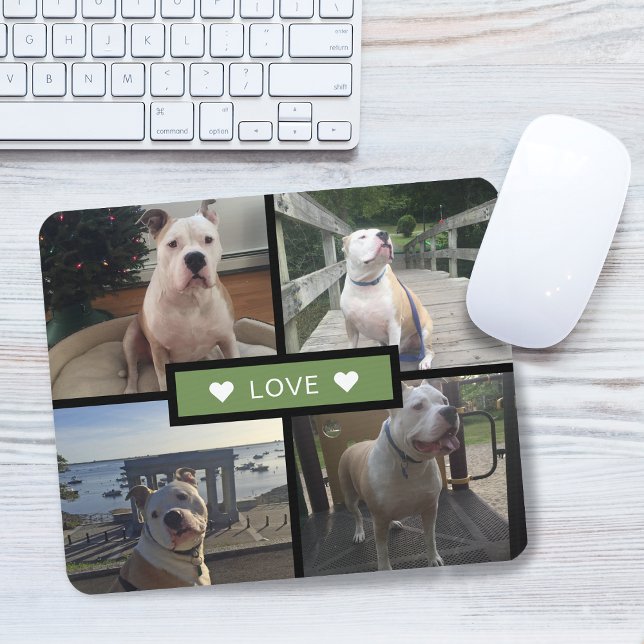 Mousepad Adicione sua própria colagem de fotos de cachorro  (Add Your Own Dog Photo Collage Green Mouse Pad)