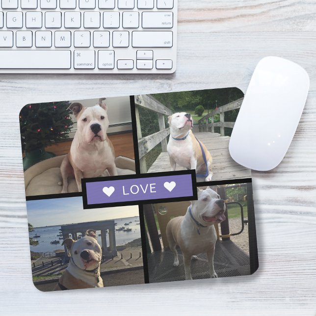 Mousepad Adicione Sua Própria Coluna Fotográfica De Cão Rox (Add Your Own Dog Photo Collage Purple Mouse Pad)