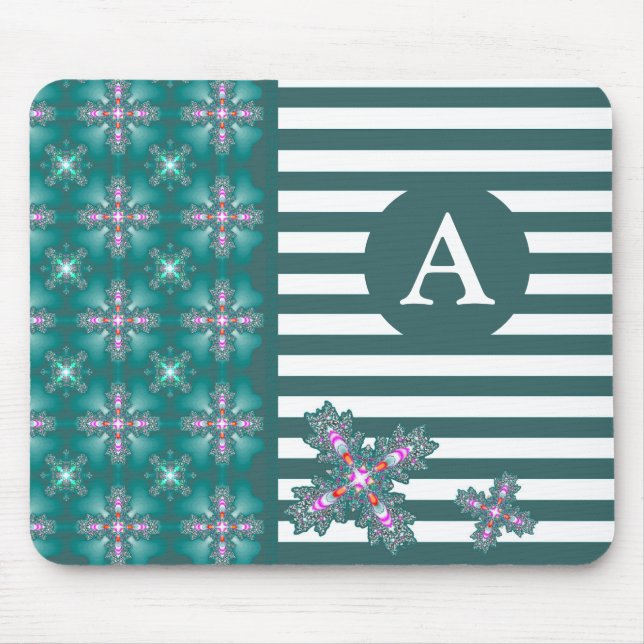 Mousepad Adicione suas flores de Artdeco monograma no estil (Frente)