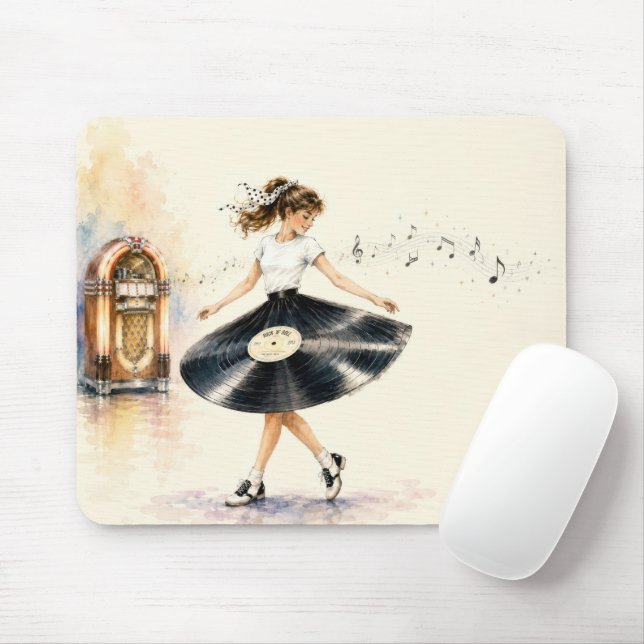 Mousepad Adolescente retrô dançando ao toca-discos (Com mouse)