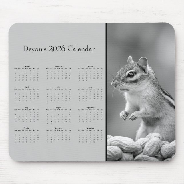 Mousepad AdorablChipmunk: Personalize o calendário do ano i (Frente)