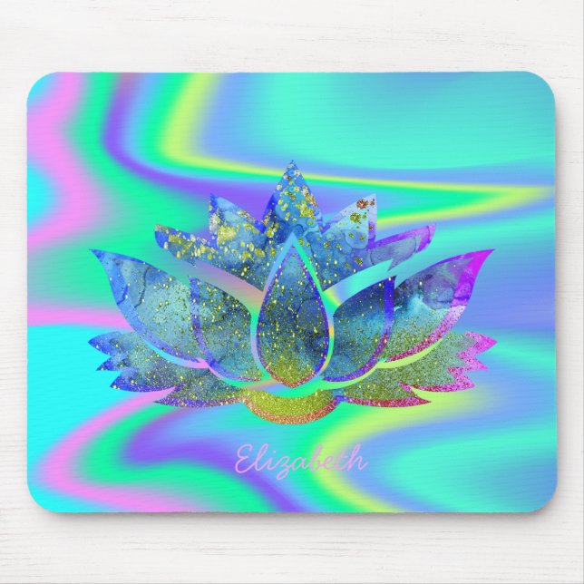 Mousepad Adorable Blue Lotus , Holographic Rainbow  (Frente)