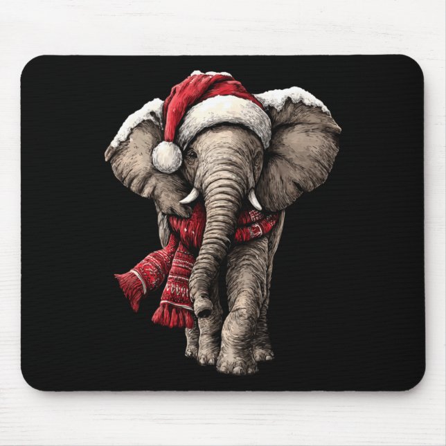 Mousepad Adorable Elephant In Santa Hat Snowy Winter Christ (Frente)