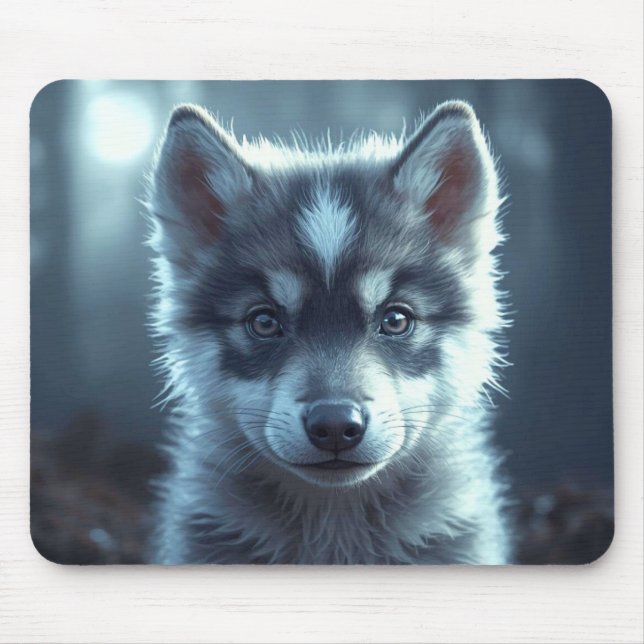 Mousepad Adorable Wolf Baby in the Moonlight (Frente)