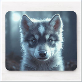 Mousepad Adorable Wolf Baby in the Moonlight