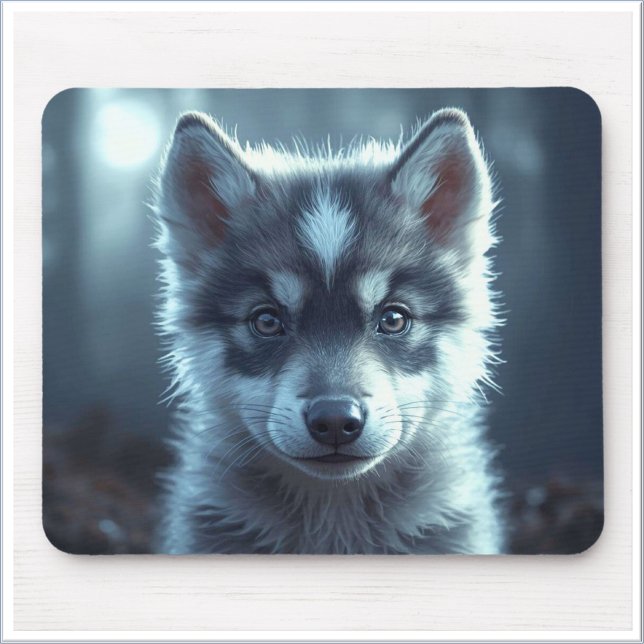 Mousepad Adorable Wolf Baby in the Moonlight (Criador carregado)