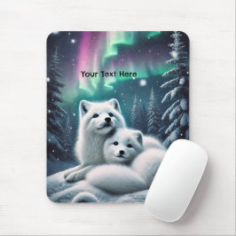 Mousepad Adorando Raposas Árcticas Luzes Nortes Floresta Ne