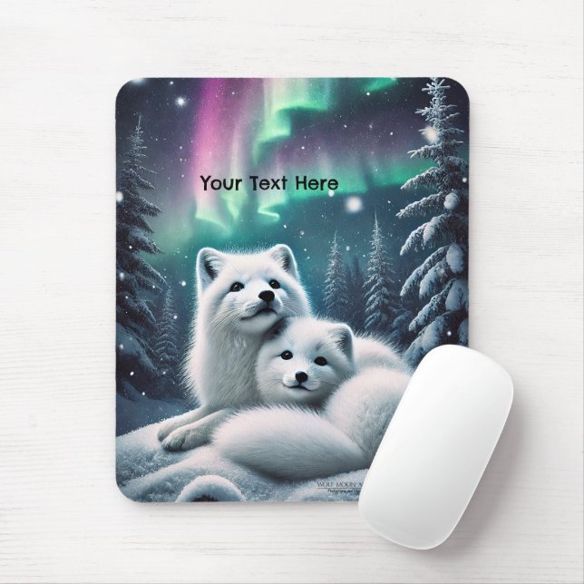 Mousepad Adorando Raposas Árcticas Luzes Nortes Floresta Ne (Com mouse)