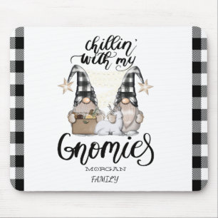 Mousepad Adoráveis Gnomes Fofos Xadrez Preto de Búfalo